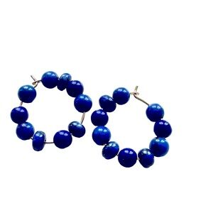Blue beaded small hoop earrings. New.